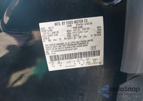 2011 Ford Explorer Xlt из США, поврежденный, VIN 1FMHK8D80BGA91241